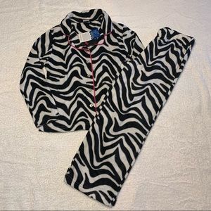 Girl’s XS 4/5 TOTAL GIRL Black White Zebra Print 2-PC Fleece Pajama Set NWTS